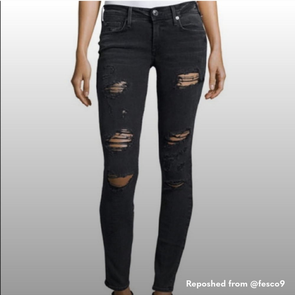True Religion Casey Low Rise Super Skinny black distressed washed denim jeans